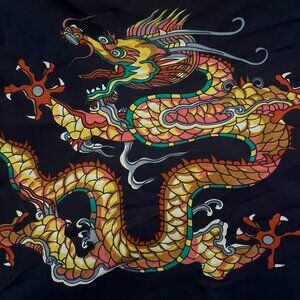 Chinese Dragon Scarf, 40"x40" Square Scarf with Dragons and flowers, Silk Scarf